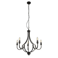 Lampadario Industrial-Nordico Loggia Acciaio Nero 5 Luci E14