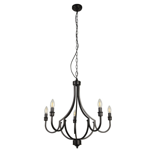 Lampadario Industrial-Nordico Loggia Acciaio Nero 5 Luci E14