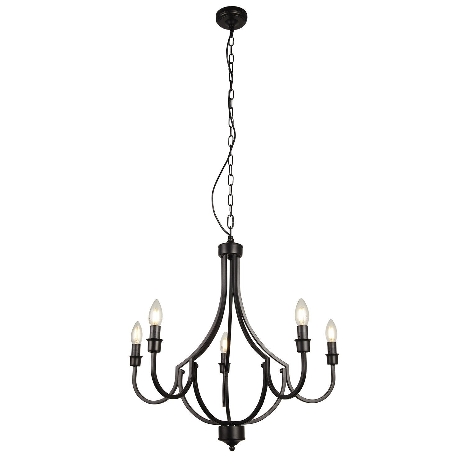 Lampadario Industrial-Nordico Loggia Acciaio Nero 5 Luci E14