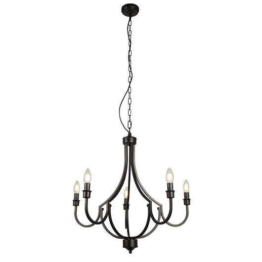 Lampadario Industrial-Nordico Loggia Acciaio Nero 5 Luci E14