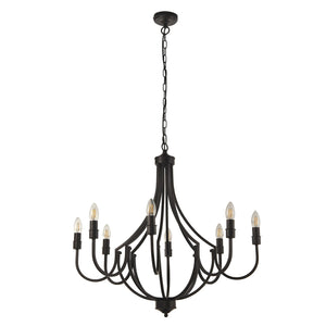 Lampadario Industrial-Nordico Loggia Acciaio Nero 8 Luci E14