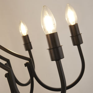 Lampadario Industrial-Nordico Loggia Acciaio Nero 8 Luci E14