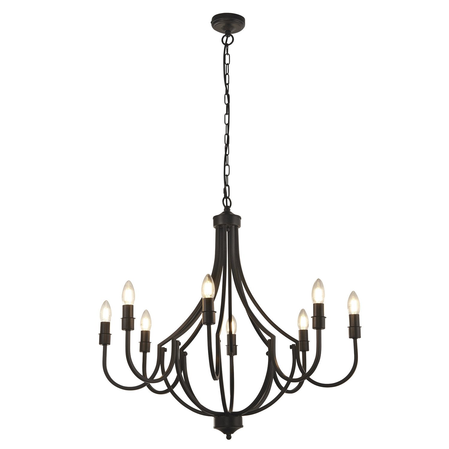 Lampadario Industrial-Nordico Loggia Acciaio Nero 8 Luci E14