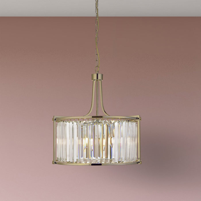 Lampadario Tondo Contemporaneo Vittoria Acciaio Ottone Vetro 5 Luci E27