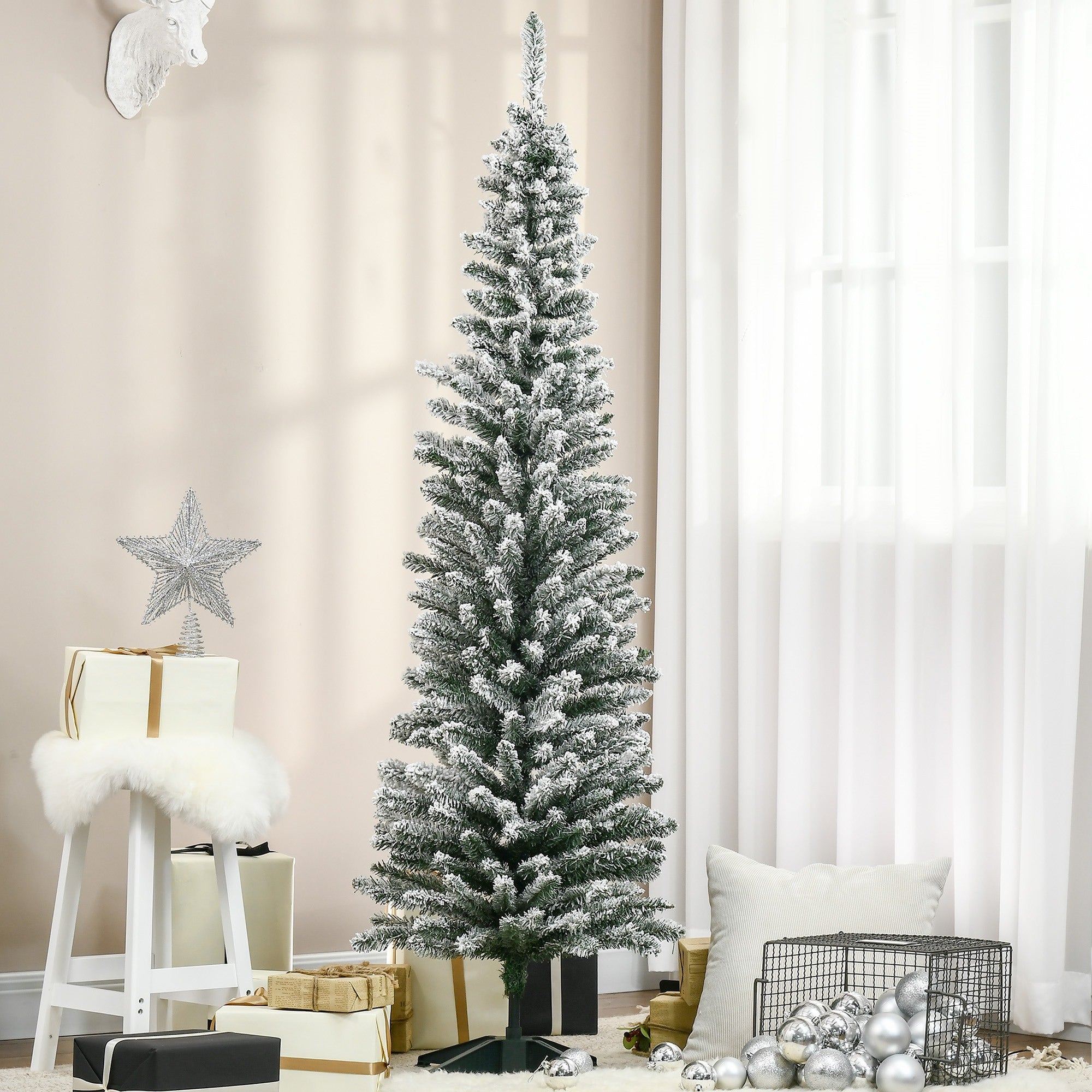 Easycomfort Albero di Natale Artificiale Innevato 180cm con Rami 390, Base Rimovibile Decorazioni Natalizie