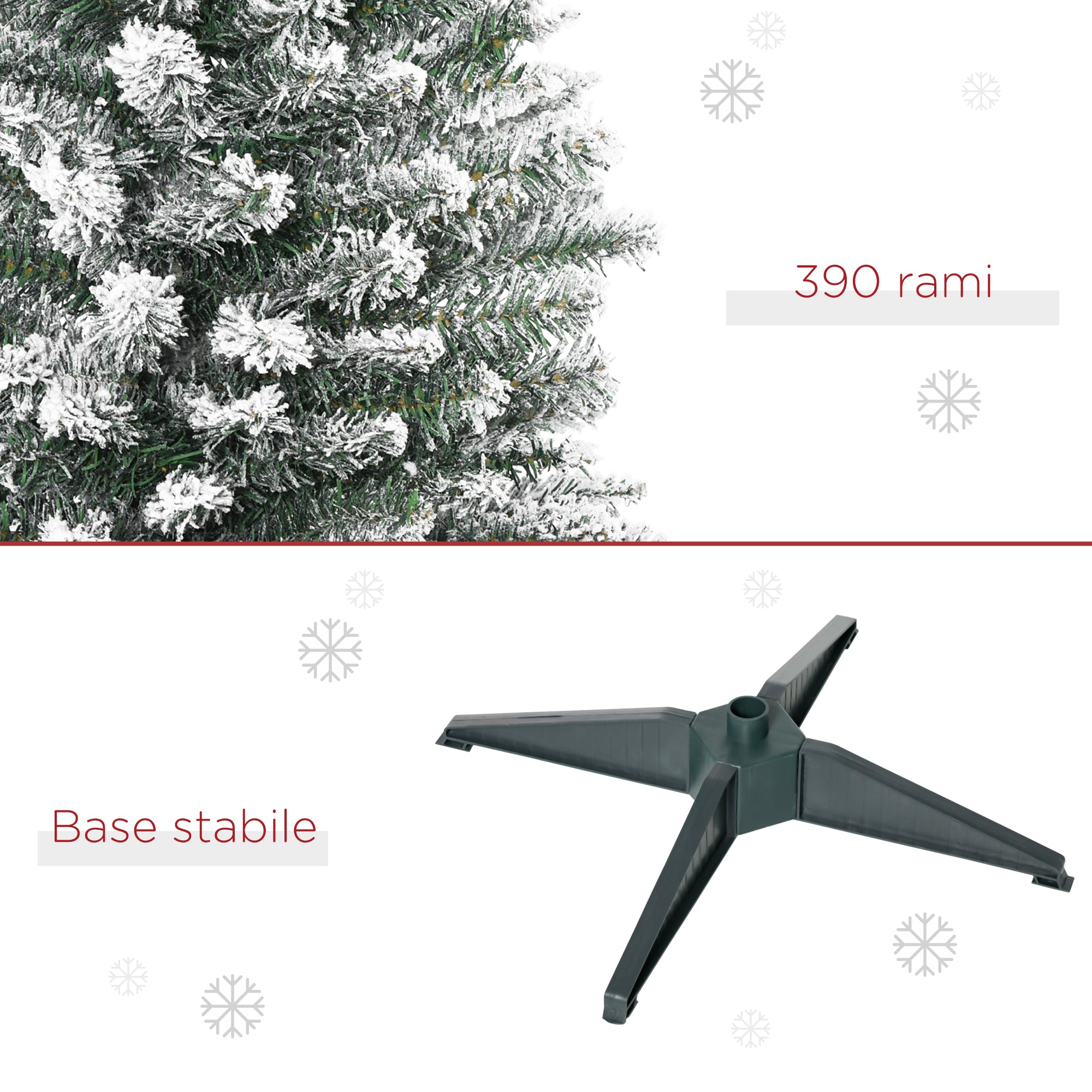 Easycomfort Albero di Natale Artificiale Innevato 180cm con Rami 390, Base Rimovibile Decorazioni Natalizie