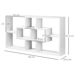 Easycomfort Pensile Libreria da Parete Sospesa 8 Vani in 3 Diverse Dimensioni, Mensola da Muro Design Antiribaltamento Pannelli di Truciolare Bianco 85x14.5x47.5cm Capacità: 20kg