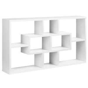 Easycomfort Pensile Libreria da Parete Sospesa 8 Vani in 3 Diverse Dimensioni, Mensola da Muro Design Antiribaltamento Pannelli di Truciolare Bianco 85x14.5x47.5cm Capacità: 20kg