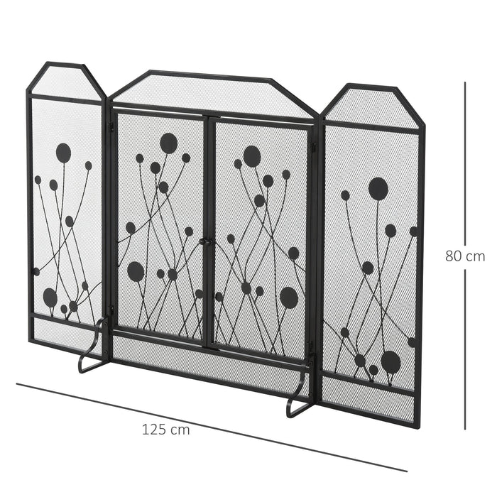 Easycomfort Parascintille Pieghevole per Camino in Acciaio e Metallo Nero con 2 Porte a Chiusura Magnetica, 125x80cm