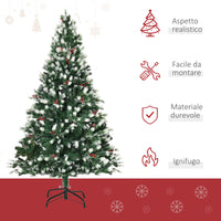 Easycomfort Albero di Natale Innevato 180cm con Rami Folti, Bacche Rosse, Base Pieghevole e Rimovibile