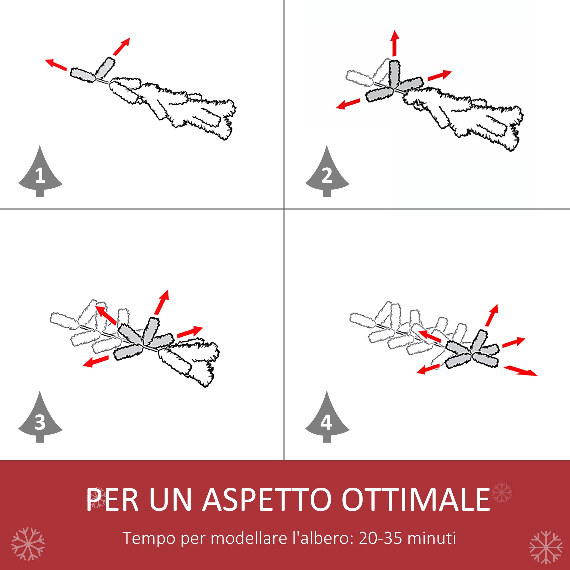 Easycomfort Albero di Natale Innevato 180cm con Rami Folti, Bacche Rosse, Base Pieghevole e Rimovibile