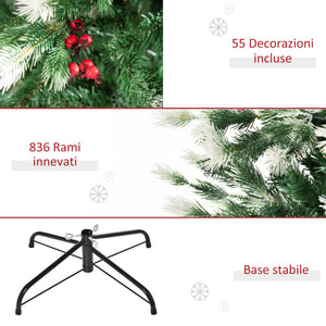 Easycomfort Albero di Natale Innevato 180cm con Rami Folti, Bacche Rosse, Base Pieghevole e Rimovibile