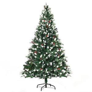 Easycomfort Albero di Natale Innevato 180cm con Rami Folti, Bacche Rosse, Base Pieghevole e Rimovibile