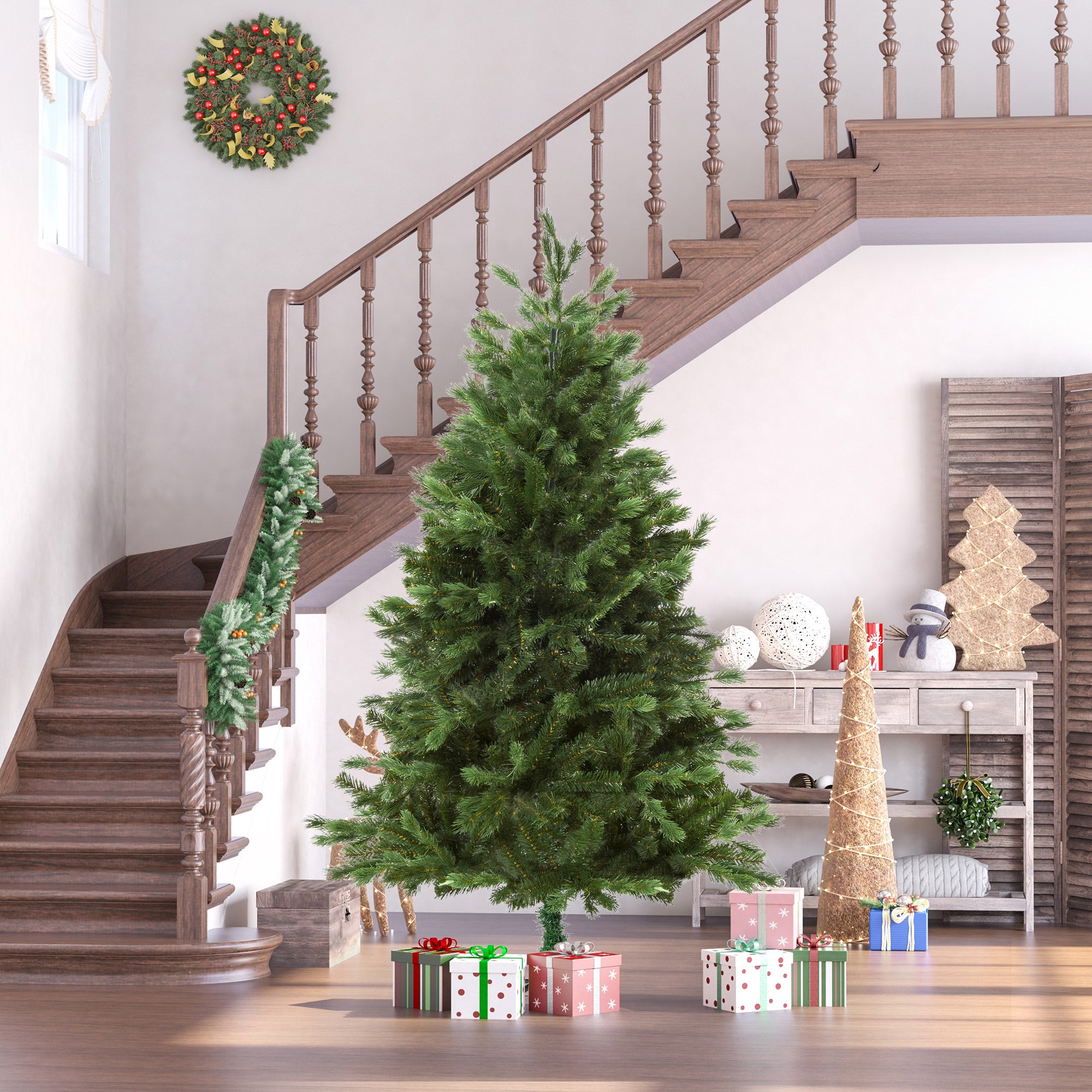 Easycomfort Albero di Natale Artificiale Gigante 180cm Realistico, Decorazione di Natale con 696 Rami, Base Pieghevole e Rimovibile