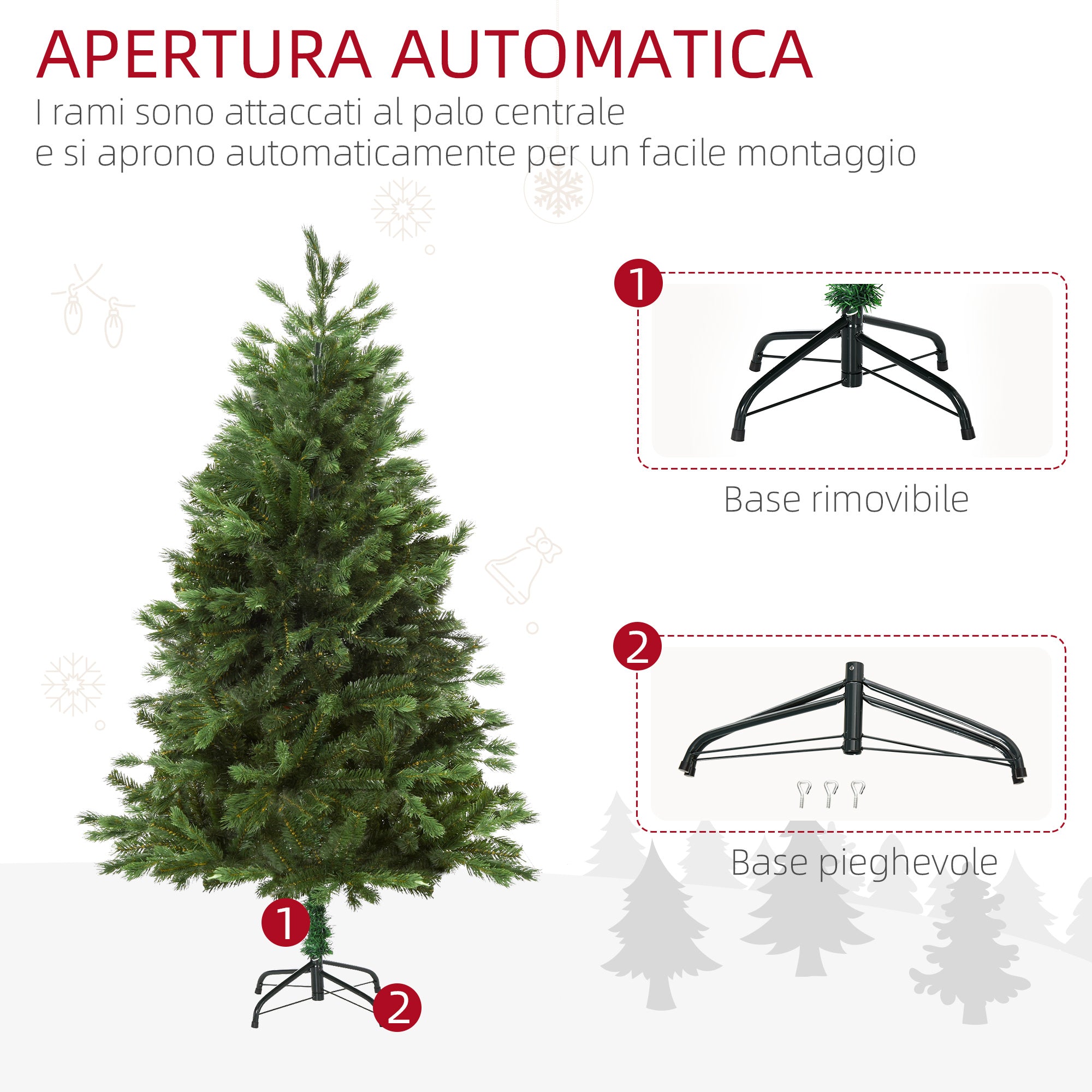 Easycomfort Albero di Natale Artificiale Gigante 180cm Realistico, Decorazione di Natale con 696 Rami, Base Pieghevole e Rimovibile