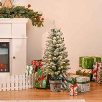 EasyComfort Albero di Natale Artificiale Innevato con 60 Luci LED Bianche e 116 Rami, Base con Vaso Rimovibile, Φ40x90cm, Verde