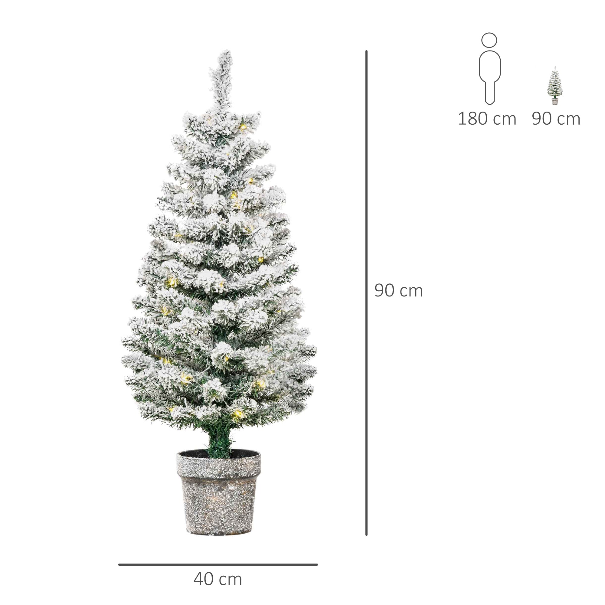 EasyComfort Albero di Natale Artificiale Innevato con 60 Luci LED Bianche e 116 Rami, Base con Vaso Rimovibile, Φ40x90cm, Verde