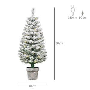 EasyComfort Albero di Natale Artificiale Innevato con 60 Luci LED Bianche e 116 Rami, Base con Vaso Rimovibile, Φ40x90cm, Verde