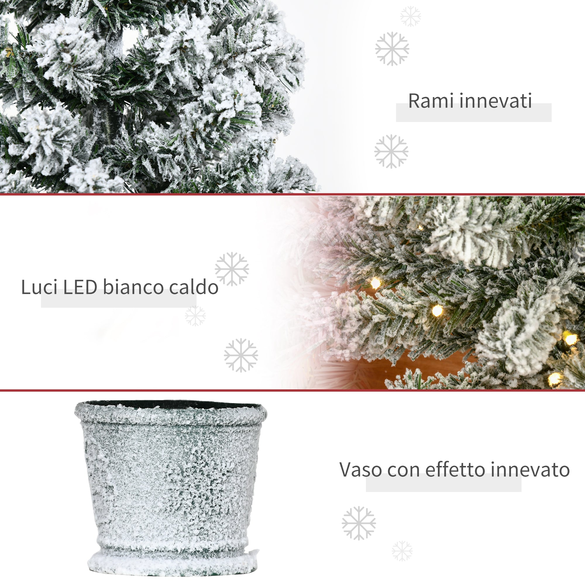 EasyComfort Albero di Natale Artificiale Innevato con 60 Luci LED Bianche e 116 Rami, Base con Vaso Rimovibile, Φ40x90cm, Verde