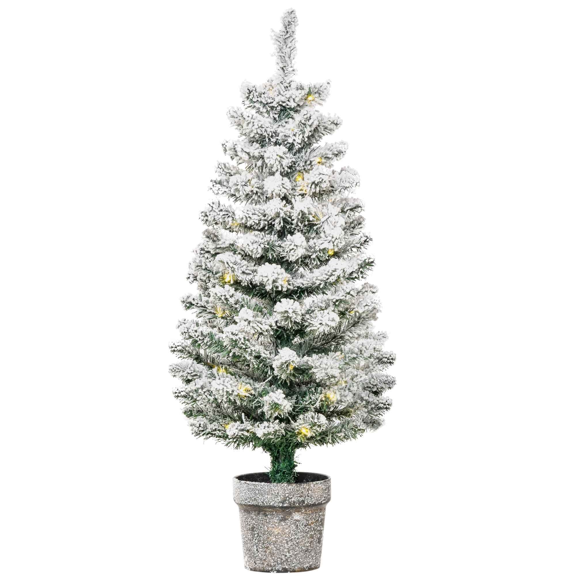 EasyComfort Albero di Natale Artificiale Innevato con 60 Luci LED Bianche e 116 Rami, Base con Vaso Rimovibile, Φ40x90cm, Verde