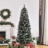 EasyComfort Albero di Natale Innevato con Bacche Rosse da Interni, Base Rimovibile e Pieghevole, 539 Rami, Φ60x180cm - Verde