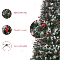 EasyComfort Albero di Natale Innevato con Bacche Rosse da Interni, Base Rimovibile e Pieghevole, 539 Rami, Φ60x180cm - Verde