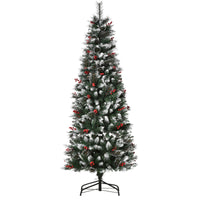 EasyComfort Albero di Natale Innevato con Bacche Rosse da Interni, Base Rimovibile e Pieghevole, 539 Rami, Φ60x180cm - Verde