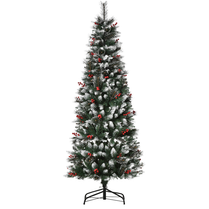 EasyComfort Albero di Natale Innevato con Bacche Rosse da Interni, Base Rimovibile e Pieghevole, 539 Rami, Φ60x180cm - Verde