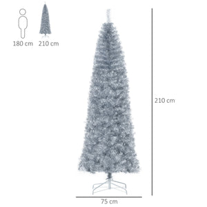 EasyComfort Albero di Natale Artificiale Alto 210cm con 818 Rami, Albero di Natale Slim con Base Rimovibile, in PET e Acciaio, Argento