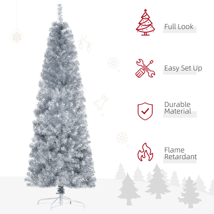 EasyComfort Albero di Natale Artificiale Alto 210cm con 818 Rami, Albero di Natale Slim con Base Rimovibile, in PET e Acciaio, Argento