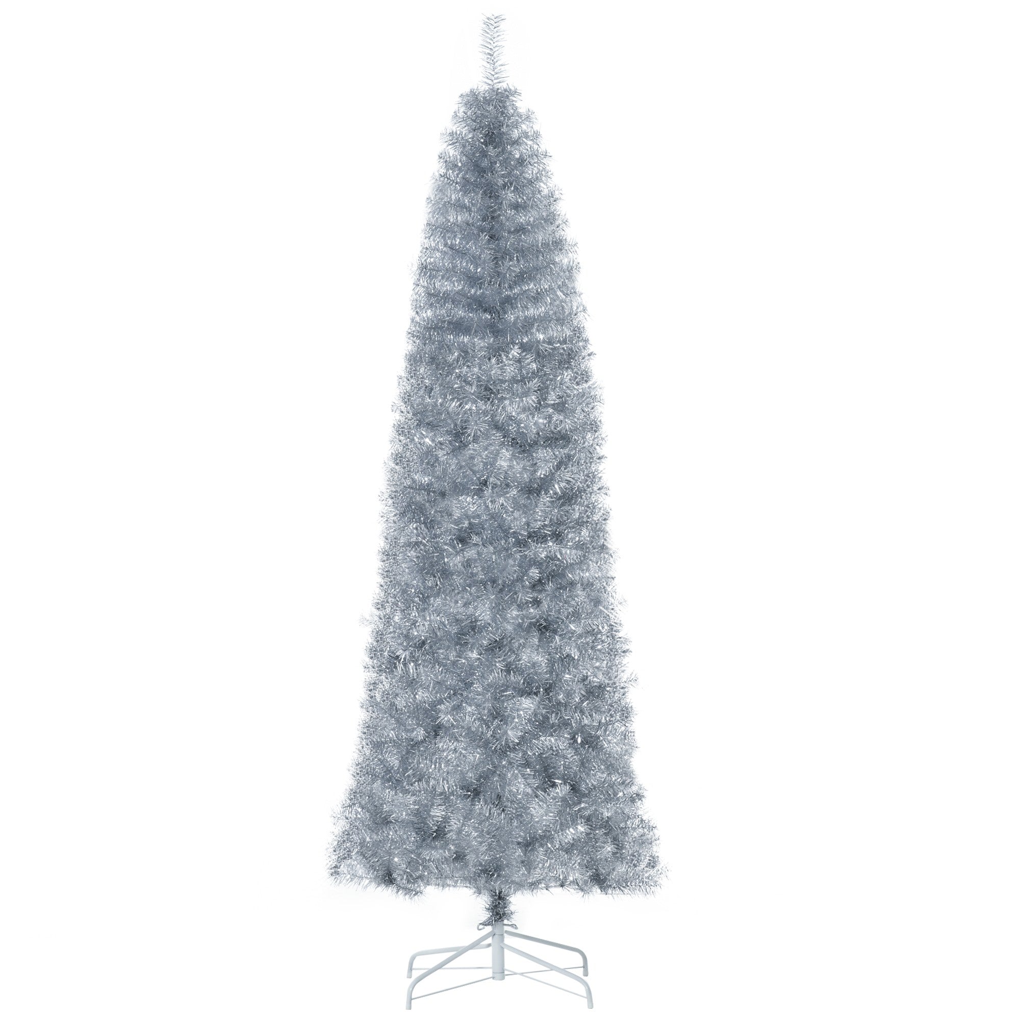 EasyComfort Albero di Natale Artificiale Alto 210cm con 818 Rami, Albero di Natale Slim con Base Rimovibile, in PET e Acciaio, Argento