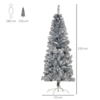 EasyComfort Albero di Natale Artificiale Alto 150cm con 408 Rami, Albero di Natale Slim con Base Rimovibile, in PET e Acciaio, Argento