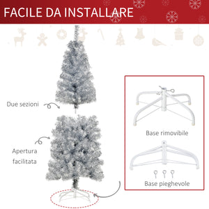 EasyComfort Albero di Natale Artificiale Alto 150cm con 408 Rami, Albero di Natale Slim con Base Rimovibile, in PET e Acciaio, Argento