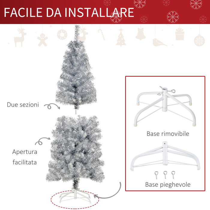 EasyComfort Albero di Natale Artificiale Alto 150cm con 408 Rami, Albero di Natale Slim con Base Rimovibile, in PET e Acciaio, Argento