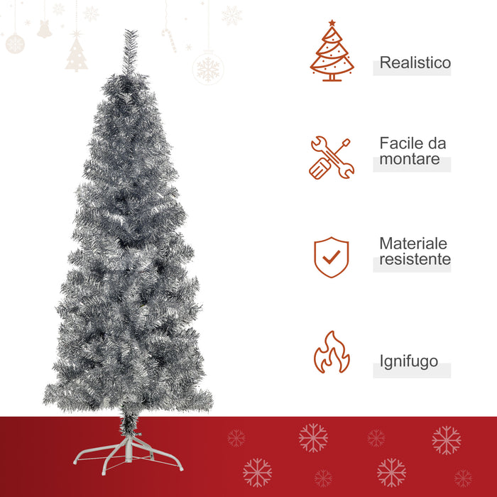 EasyComfort Albero di Natale Artificiale Alto 150cm con 408 Rami, Albero di Natale Slim con Base Rimovibile, in PET e Acciaio, Argento