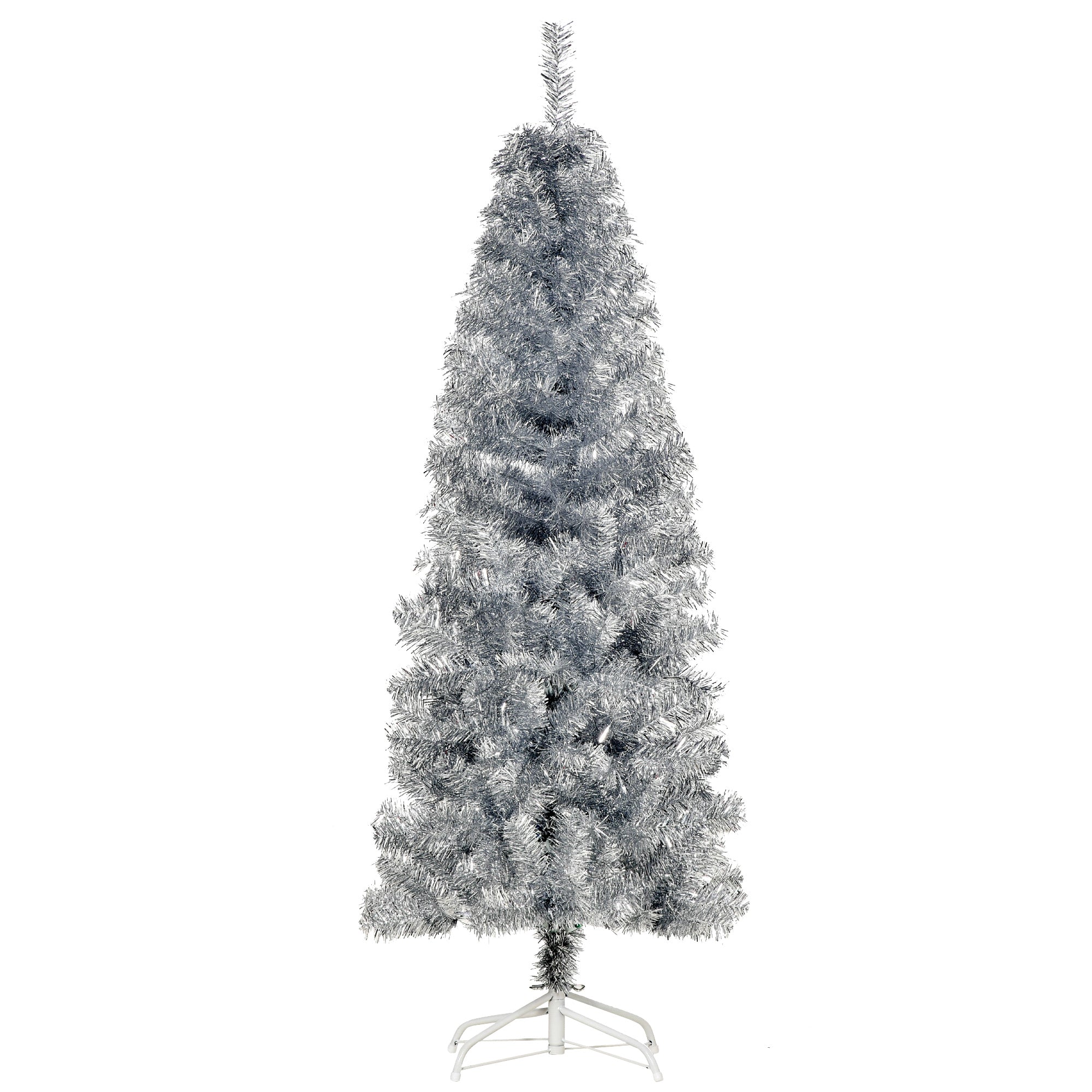 EasyComfort Albero di Natale Artificiale Alto 150cm con 408 Rami, Albero di Natale Slim con Base Rimovibile, in PET e Acciaio, Argento