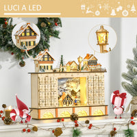 Calendario dell'Avvento  44x10x37 cm 24 Cassetti con Villaggio di Natale e Luci in Legno