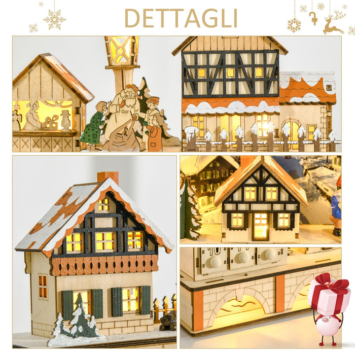 Calendario dell'Avvento  44x10x37 cm 24 Cassetti con Villaggio di Natale e Luci in Legno