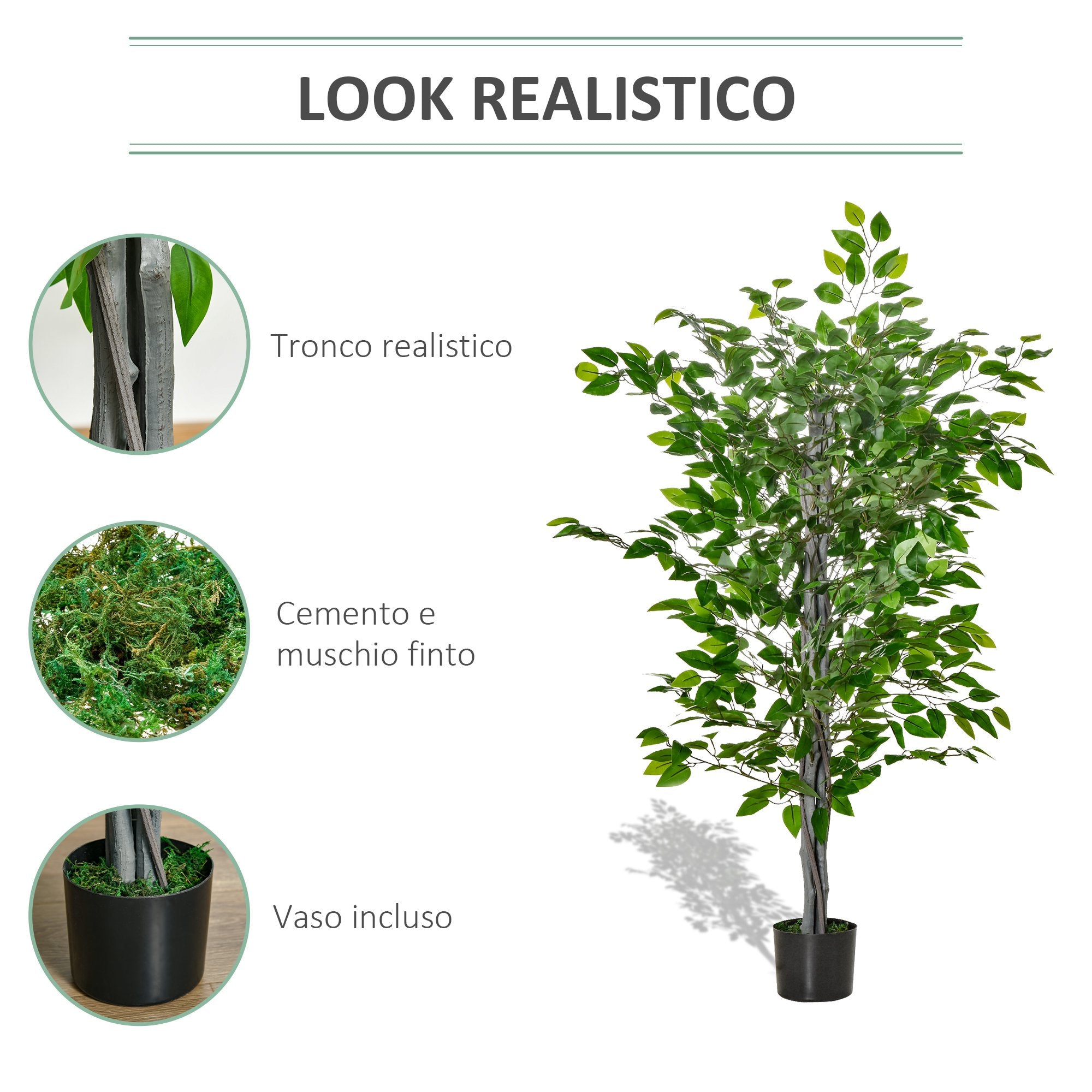 Pianta Artificiale di Ficus H135 cm con Vaso Verde