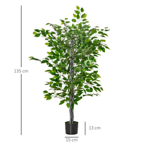 EASYCOMFORT Pianta Artificiale di Ficus Alta 135cm con Vaso per Interno ed Esterno - Verde