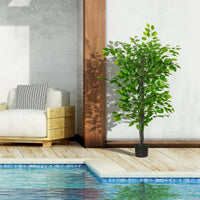 EASYCOMFORT Pianta Artificiale di Ficus Alta 135cm con Vaso per Interno ed Esterno - Verde