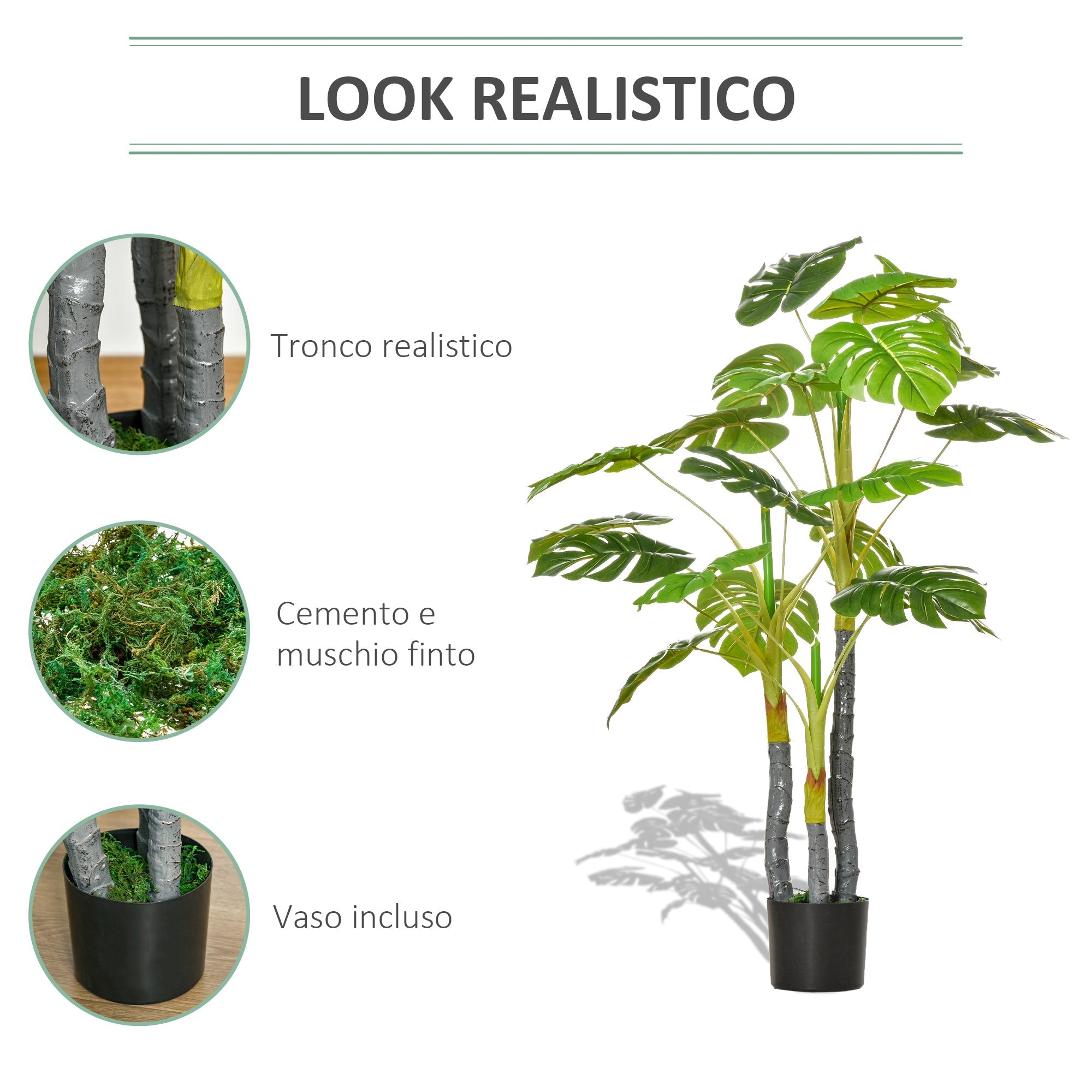 Pianta Artificiale Monstera H120 cm con Vaso Verde