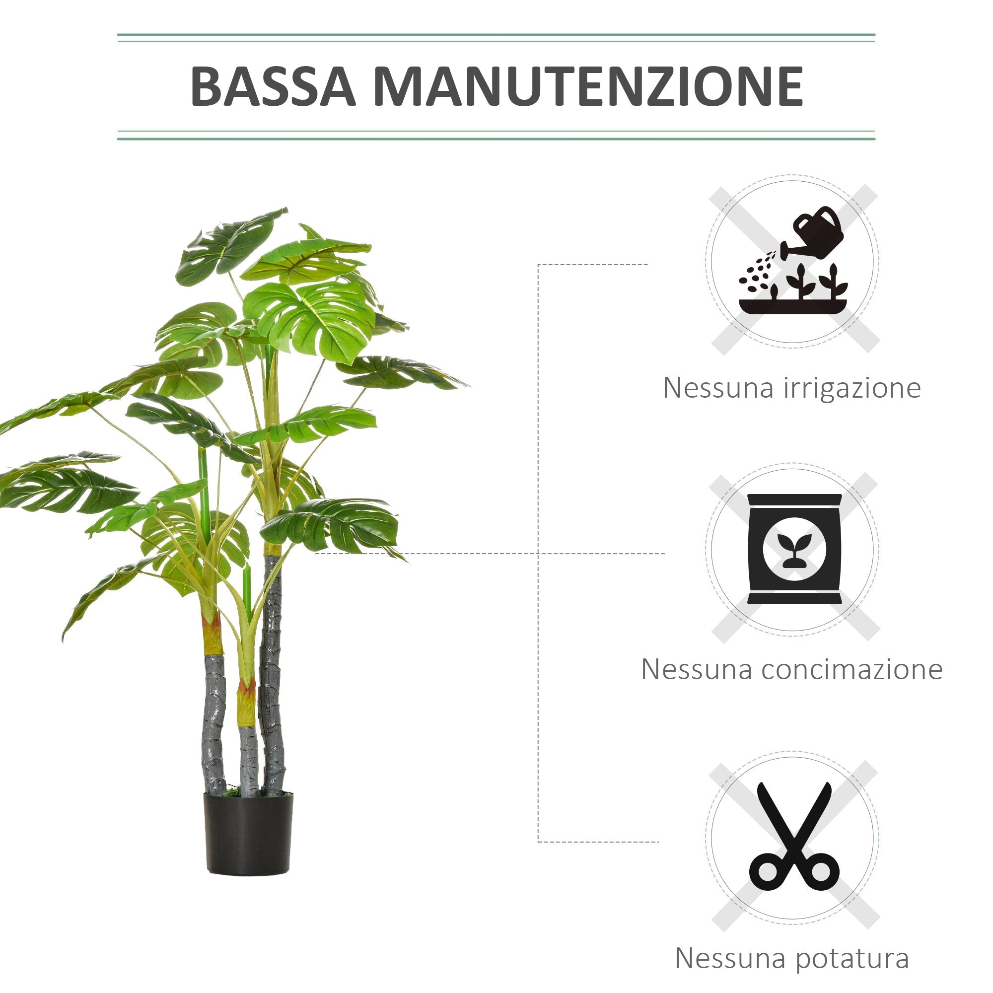 Pianta Artificiale Monstera H120 cm con Vaso Verde