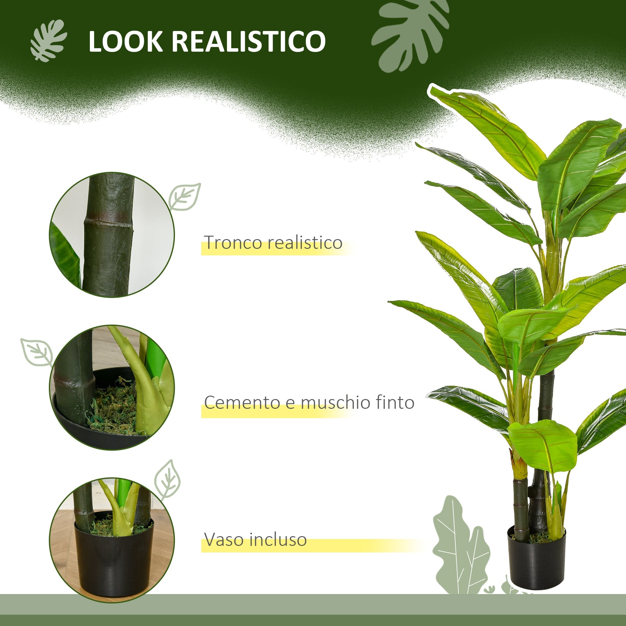 Pianta Artificiale Banano H150 cm con Vaso Verde