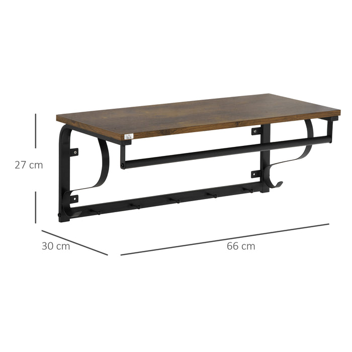 EasyComfort Mensola Portaoggetti Salvaspazio a Parete con 7 Ganci e Asta, in Acciaio e Truciolato, 66x30x27 cm