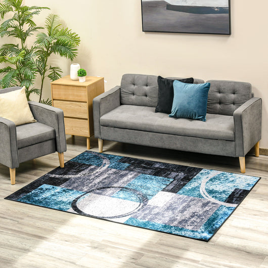 EasyComfort Tappeto Moderno Pelo Corto in Poliestere per Interni, 200x140cm, Blu Nero e Bianco