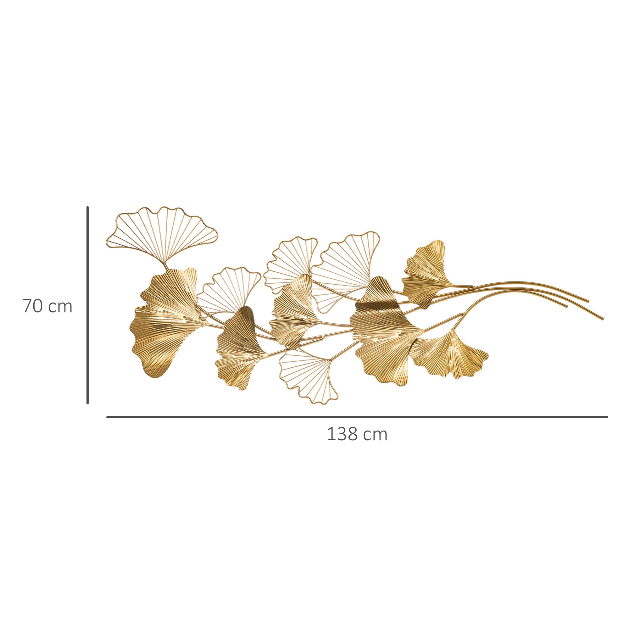 EasyComfort Decorazione Murale 3D in Metallo, Wall Art Dorata con Foglie di Ginkgo 138x70cm