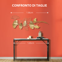 EasyComfort Decorazione Murale 3D in Metallo, Wall Art Dorata con Foglie di Ginkgo 138x70cm