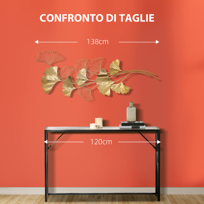 EasyComfort Decorazione Murale 3D in Metallo, Wall Art Dorata con Foglie di Ginkgo 138x70cm