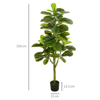 EasyComfort Pianta Artificiale di Ficus da 150 cm a 75 Foglie e 4 Rami con Vaso Ø15x12.5 cm, per Interni ed Esterni, Verde